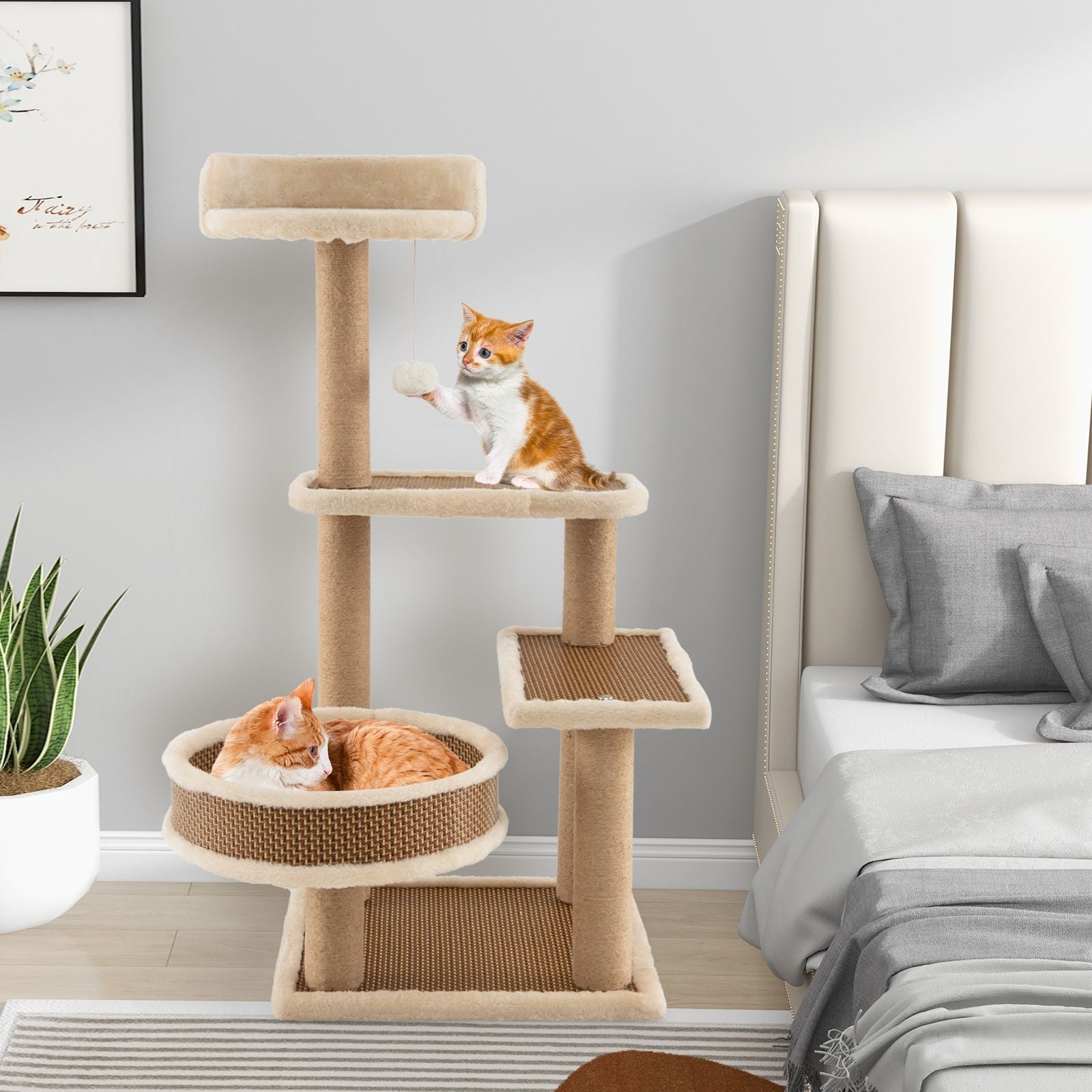 90 Cm Multi-Level Cat Tree Tower Cat Tree with Scratching Posts