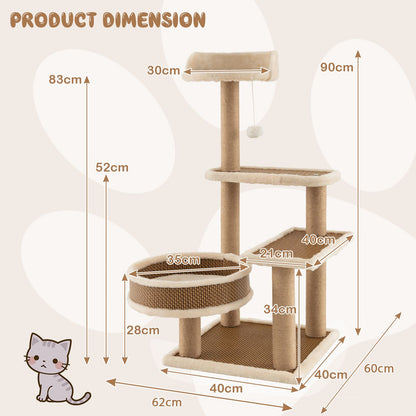 90 Cm Multi-Level Cat Tree Tower Cat Tree with Scratching Posts