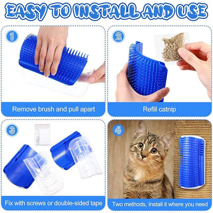 Cat Brush Comb Cat Toy with Catnip Cat Wall Brush Corner Cat Scratcher Massage Self Groomer Comb Pet Brush Corner Cat Scrubber