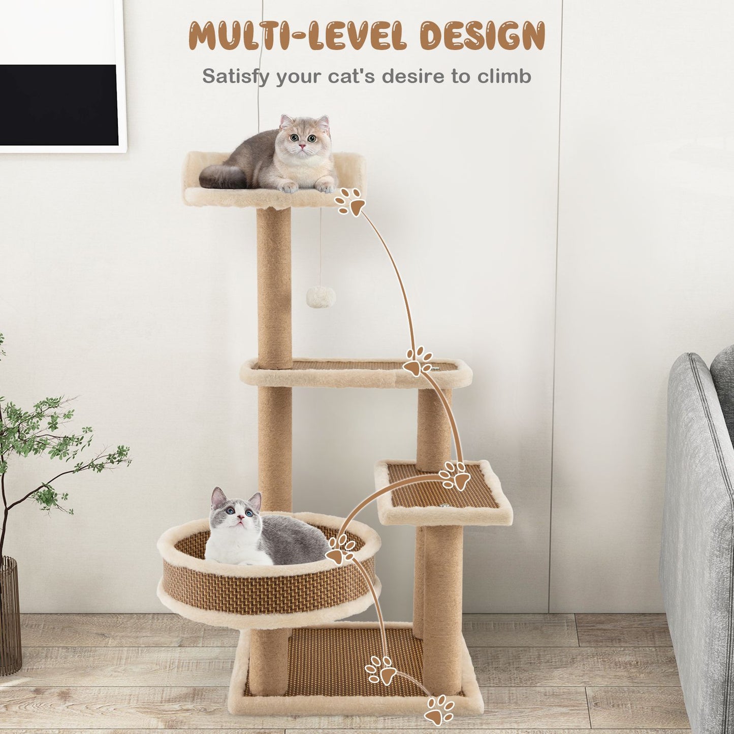 90 Cm Multi-Level Cat Tree Tower Cat Tree with Scratching Posts